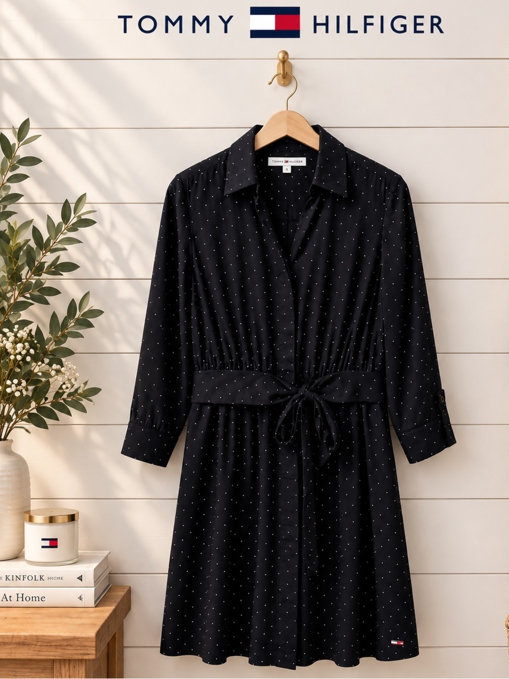 Tommy Hilfiger Polka Dot Shirt Dress – Black – Size M